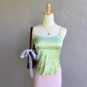 Vintage Y2K Wet Seal Lime Green Silk Cami Tank Top Size Small Fairy